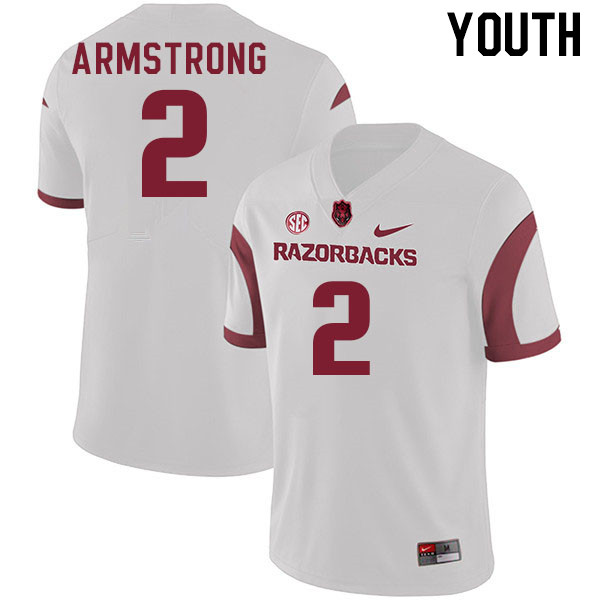 Youth #2 Andrew Armstrong Arkansas Razorback College Football Jerseys Stitched Sale-White - Click Image to Close